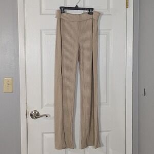 NWT Foldover Ribbed Knit Wide Leg High Waist Tan Lounge Pants from MICAS Size S